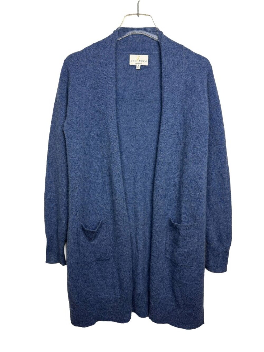 100% Cashmere Open Cardigan with Pockets Blue Size Small Belle France